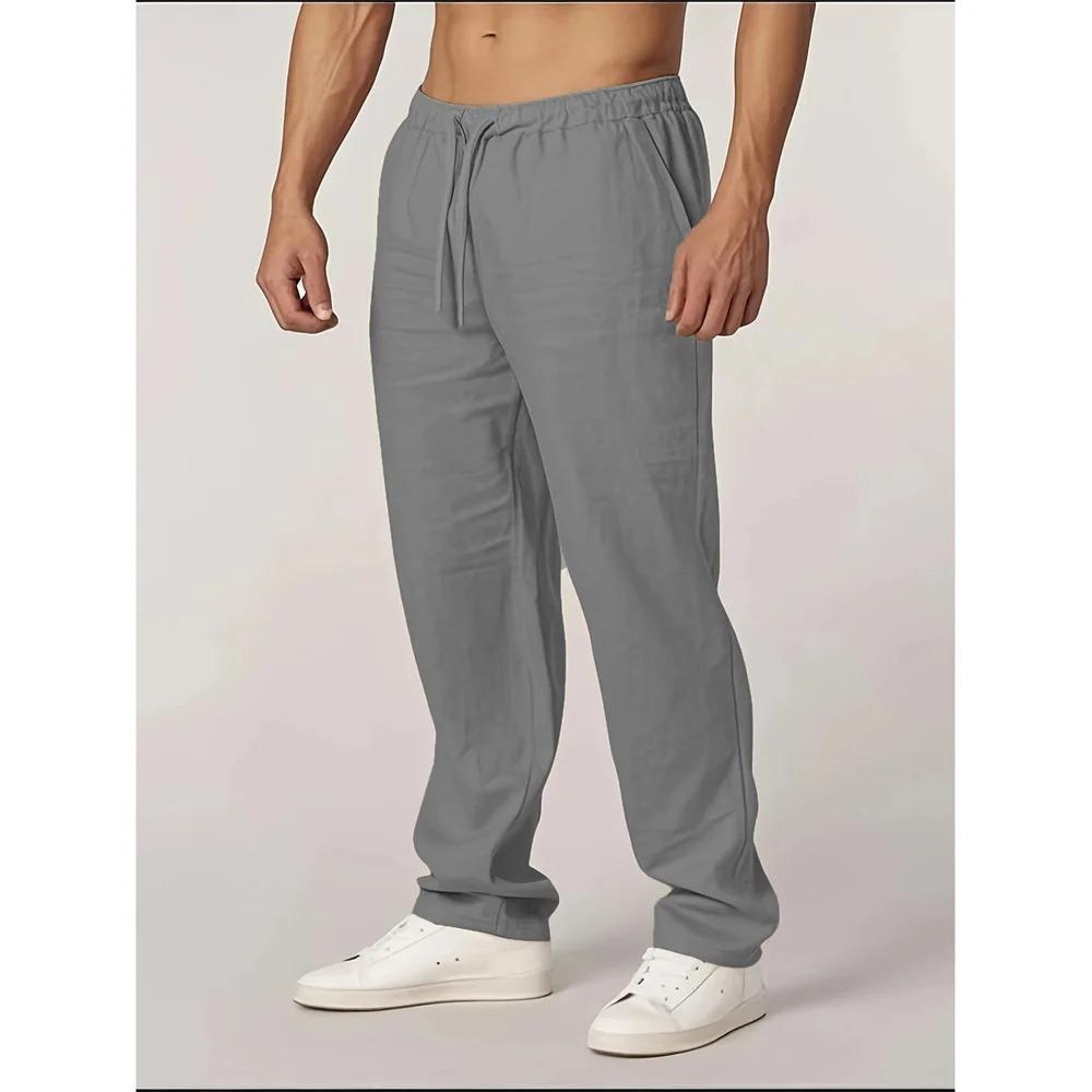 Herbst Neue Herren Baumwolle Leinen Hose Gerades Bein Leicht Atmungsaktiv Lässig Basic Stil Elastischer Bund Lange Hose XXL graue