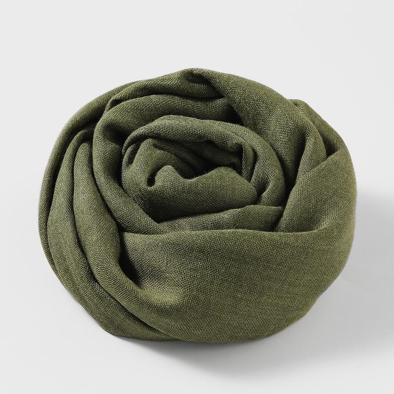 Weicher Baumwoll-Hanf-Schal Wickeltuch Langer Hijab Schal für Damen, Größe ist 95*195cm 95*195 cm armee grüne