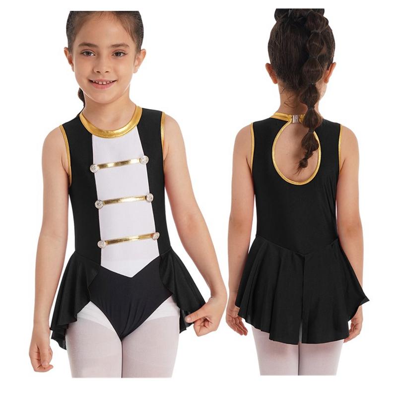 Kinder Mädchen Zirkus Ringmaster Cosplay Kostüme Halloween Ärmelloses Trikot Kleid Karneval Gymnastik Overall 11-12 Years schwarz