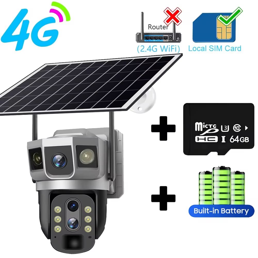12MP 6K Solar 4G IP Kamera CCTV Überwachung 10X Digital Zoom Outdoor Wasserdicht Monitor Pir Bewegungserkennung Nachtsicht V380 Cam 4G Add 64G card