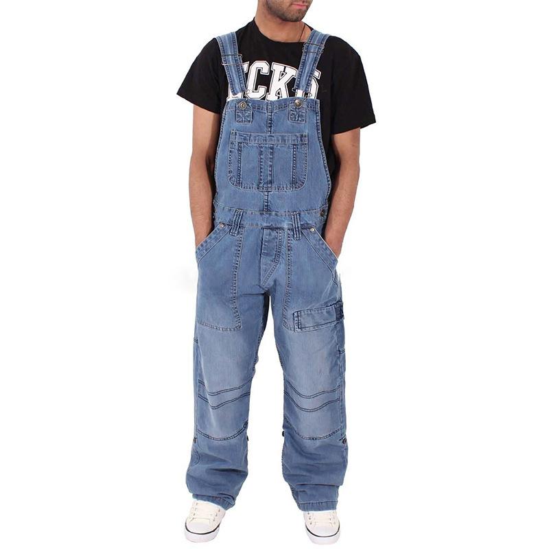 Herren Frühling und Herbst Locker Einfach Mehrere Taschen Arbeitshosen Jugendliche Mittelhohe Gerade Jeans Hintere Hosen L hellblaue