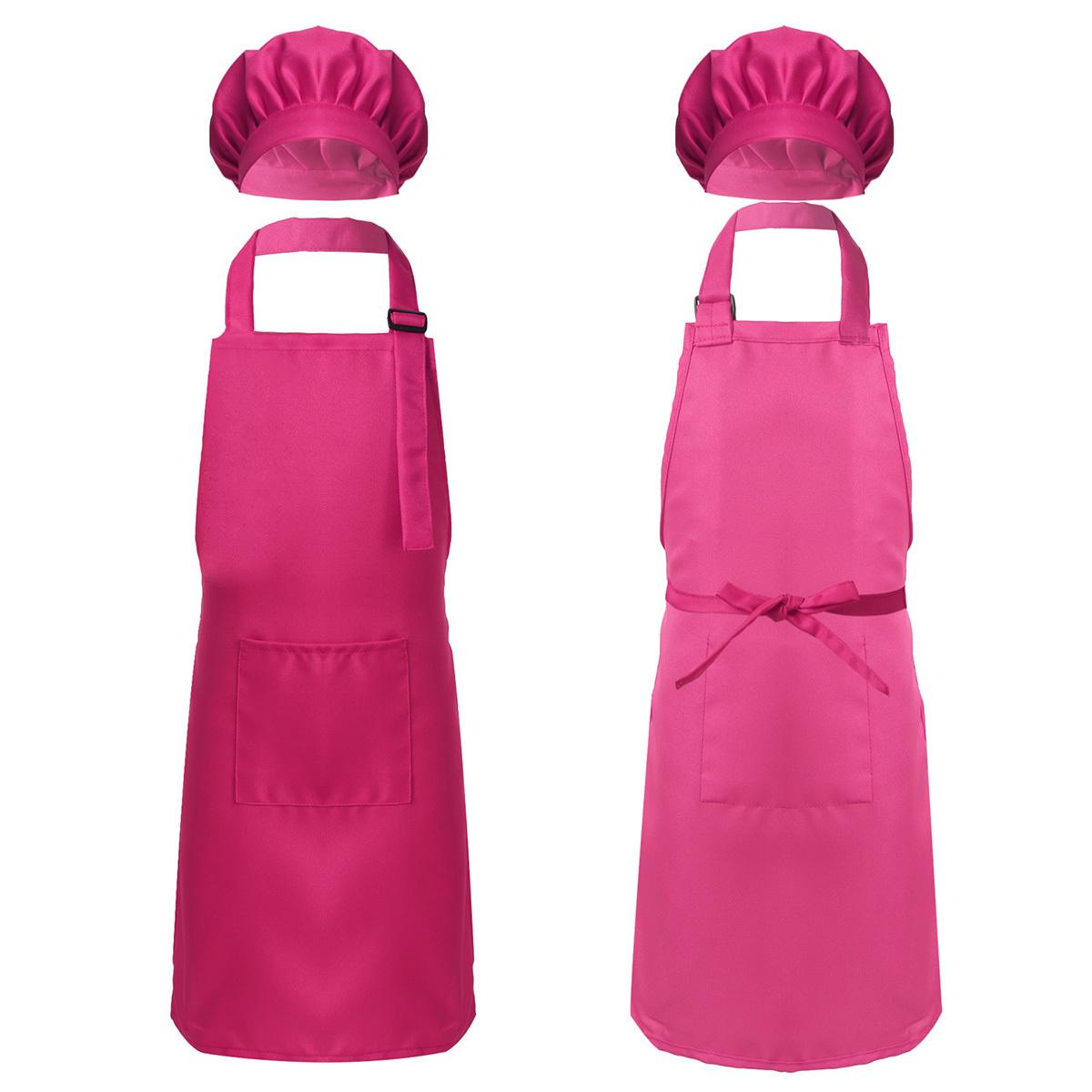 Unisex Kinder Jungen Mädchen Schürze Kochmütze Set Küche Kochen Backen Trainingskleidung Mode Küchenzubehör 4-8 Years rose rot