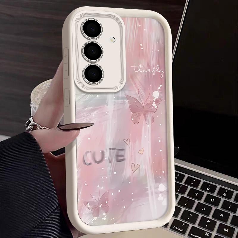 Rosa Farbverlauf Schmetterling Hülle für Samsung Galaxy S25 S24 S23 S22 Ultra S24 FE A14 A36 A15 A35 A55 A53 A54 A16 A56 TPU Handyhülle For Galaxy S22 gray
