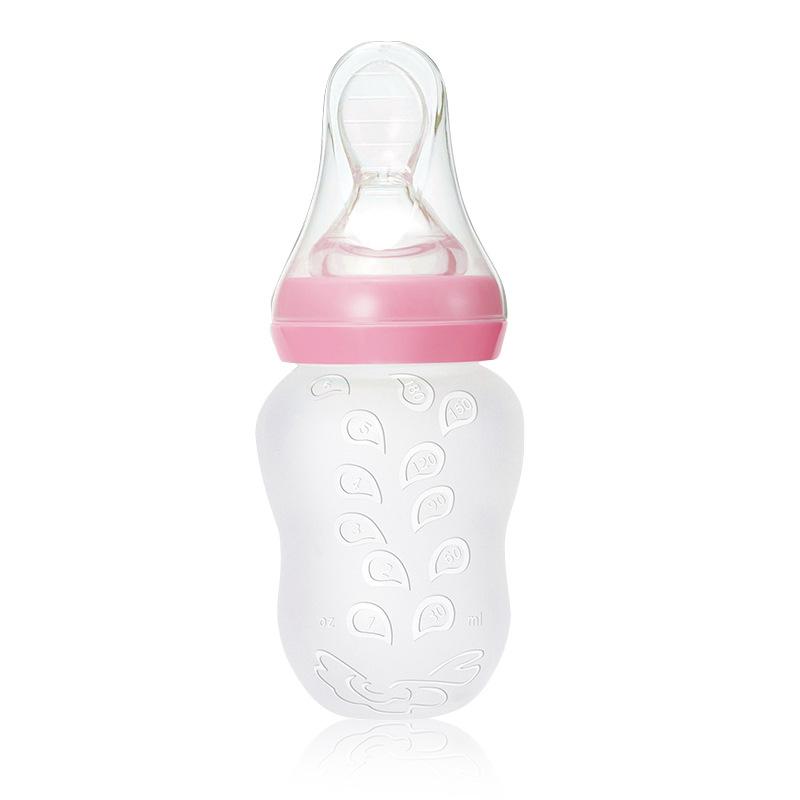Baby-Reis-Müsli-Flasche mit breiter Öffnung, Reis-Müsli-Flasche mit weichem Kopf, Silikon-Reis-Müsli-Flasche, Babynahrungslöffel, Fütterungslöffel 180ML (opp pack) rosa