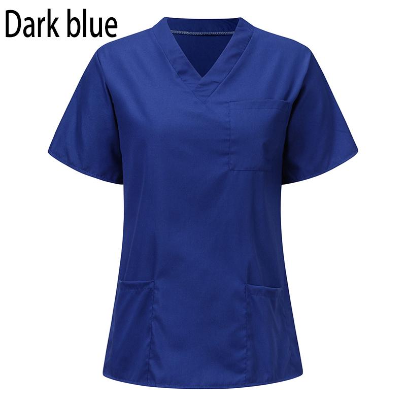 Plus Size Damen Arbeitskleidung Stilluniform Bluse Kurzarm V-Ausschnitt Tops mit Tasche S dunkelblaue