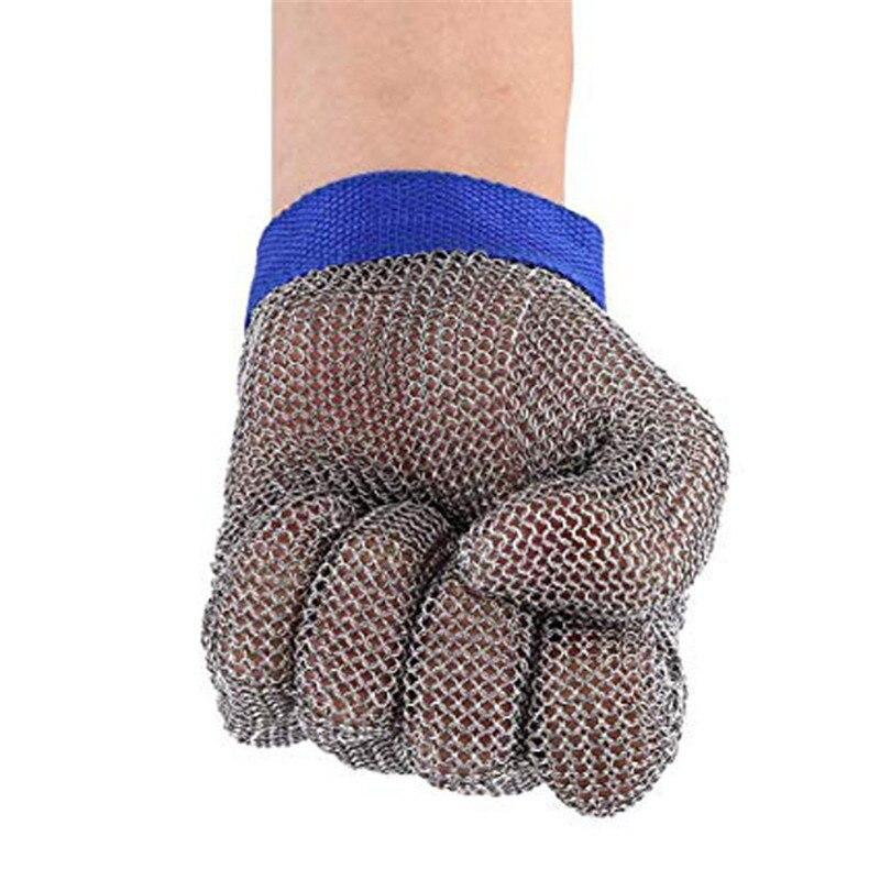 1 Stück Edelstahl-Handschuhe, schnittfeste Handschuhe, Güteklasse 5, Schnittschutz, Schlachtung, Handschutz, Arbeit, Gartenarbeit, Draht, Metallgeflecht, Metzger L blau