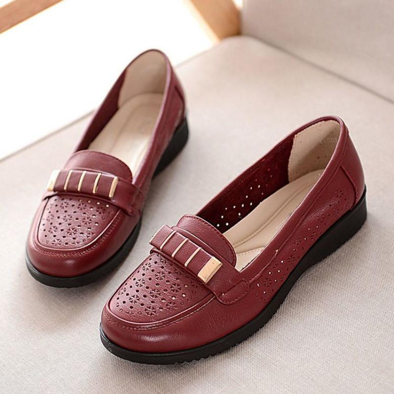 Frühling und Herbst Mittleren alters und ältere schuhe Weibliche Atmungsaktive rutsch schuhe Sommer Flache schuhe Weiche Unterseite stoff schuhe 40 wein rot