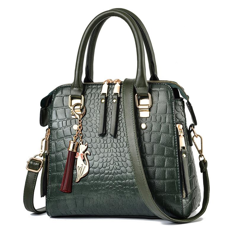 Damen Handtasche Weibliche Leder Schulter Tasche Vintage Handtaschen Damen Vintage Bolsa Feminina Große Kapazität Casual Tote Tasche 24x14x22cm grün