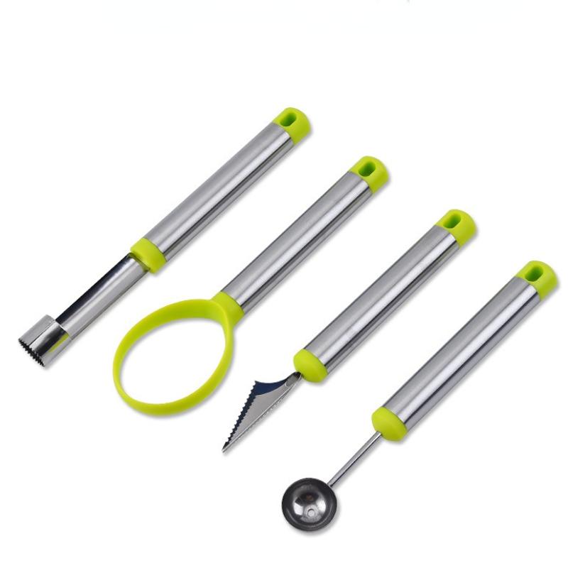 4 In 1 Edelstahl Obst Werkzeug Set Wassermelone Ball Scoop Apfel Corer Remover Obst Carving Messer Obst Zellstoff Separator werkzeug