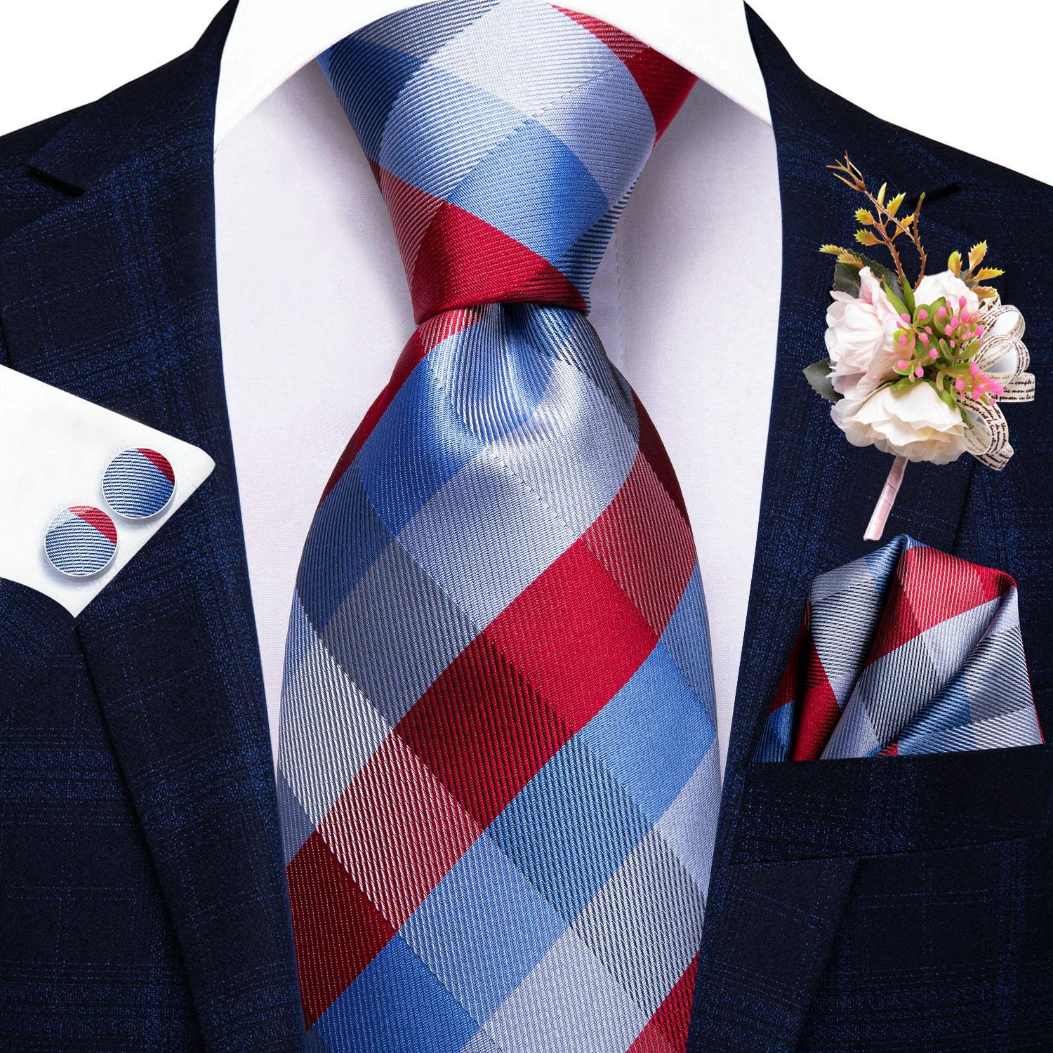 Hi-Tie Herren Seidenkrawatte Bräutigam Hochzeitsanzug Corsage Krawatte Einstecktuch Manschettenknöpfe Set N-3375