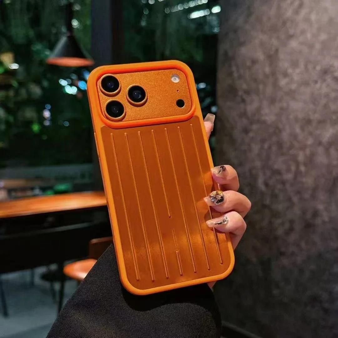 3D Wellenstreifen Für RIMOWA Business Gepäckabdeckung Für IPhone 17 Pro Max 16 15 14 13 Original Geschenkbox Aluminiumlegierung Erhöhter Linsenschutz Case iPhone 15 Pro Max orange