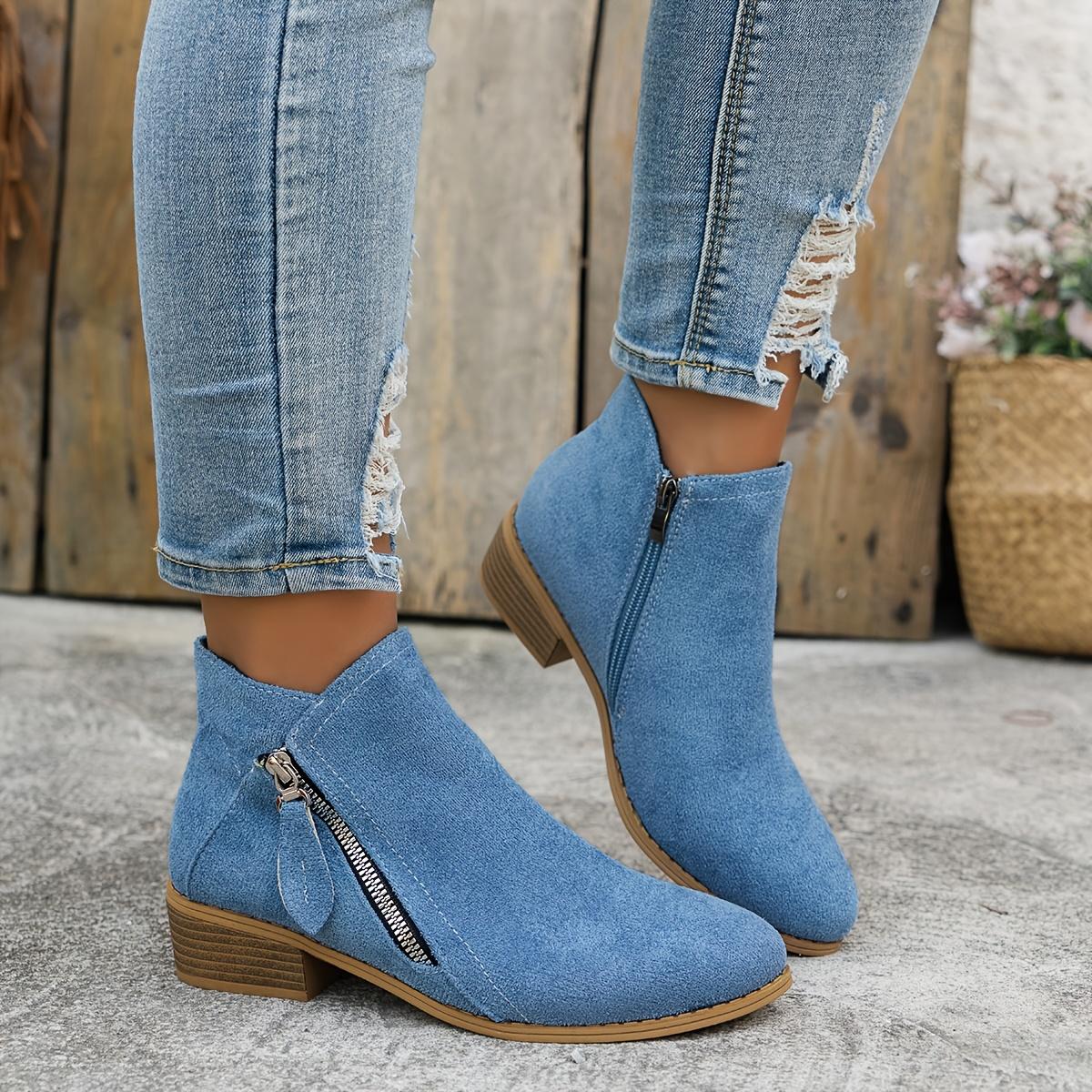 [Modische Stiefeletten] Bequeme Damen-Stiefeletten | Spitze Zehenpartie, Mittelhoher Absatz, Reißverschluss, Ganzjahres-Stiefeletten 39 blau