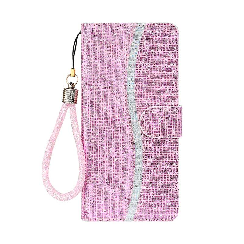 Luxus Glitzer Pulver Flip Case für iPhone/Samsung/Xiaomi/Huawei/Google Leder Wallet Case für Samsung S22 S21 S20 S10 S9 A12 A13 A22 A32 A33 A51 A52 Samsung S21 FE rosa