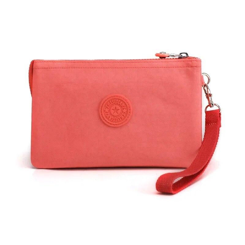 Lässige Nylon-Canvas-Münzen-Geld-Organizer-Taschen für Frauen, mehrschichtige Geldbörse, tragbare Telefon-Kulturartikel, Schlüssel-Aufbewahrung, Handtasche, Handgelenktasche orange