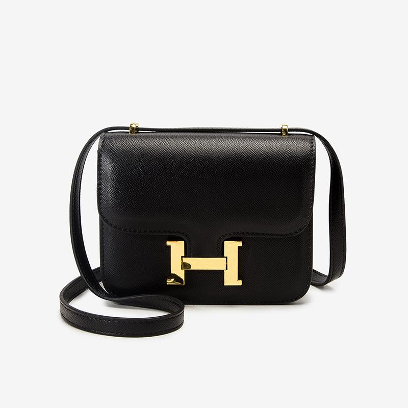 Tofu Tasche Kangkang Tasche H Schnalle Schulter Umhängetasche Stewardess Tasche Kleine Quadratische Tasche Damen Tasche Large size 23cm black