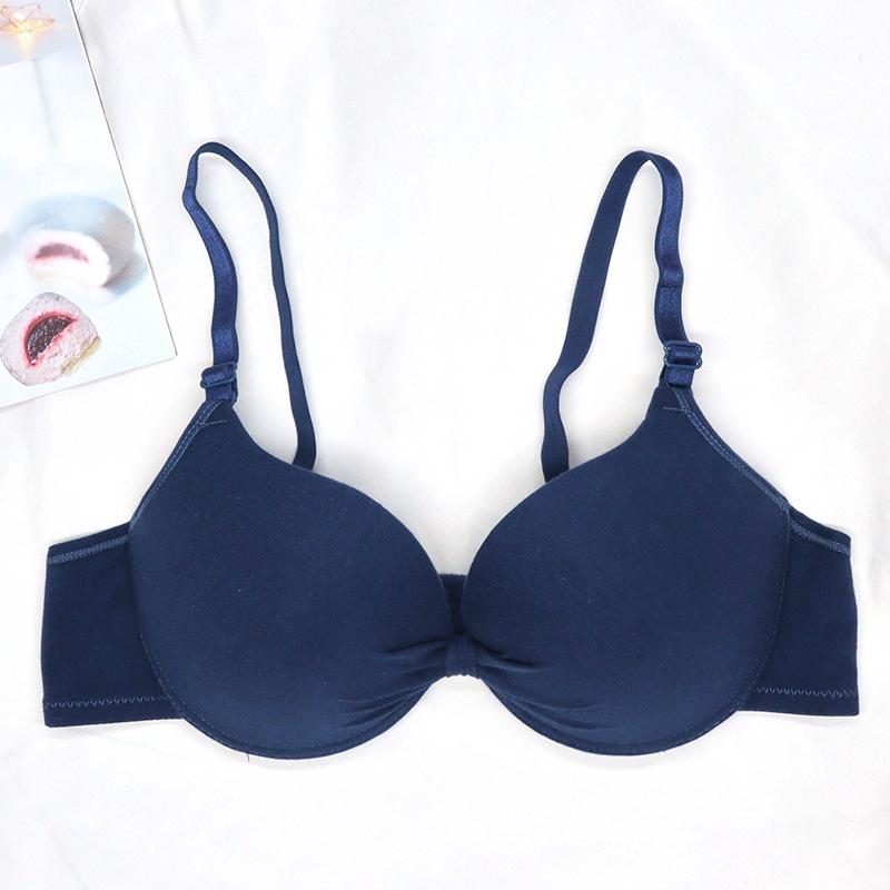 Sexy BH für Frauen, Push-Up-BH, einfarbig, Büstenhalter, geraffte Bügel-BHs, atmungsaktiv, Mädchen-Unterwäsche, Intim-Dessous 32A blau