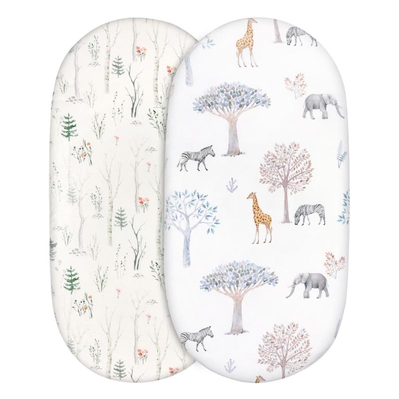 Packung mit 2 Stück Baby Spannbettlaken Krippenbettbezug Laken Cartoon-Druck Stubenwagenlaken Matratzenbezüge Elastischer Abnehmbarer Bezug