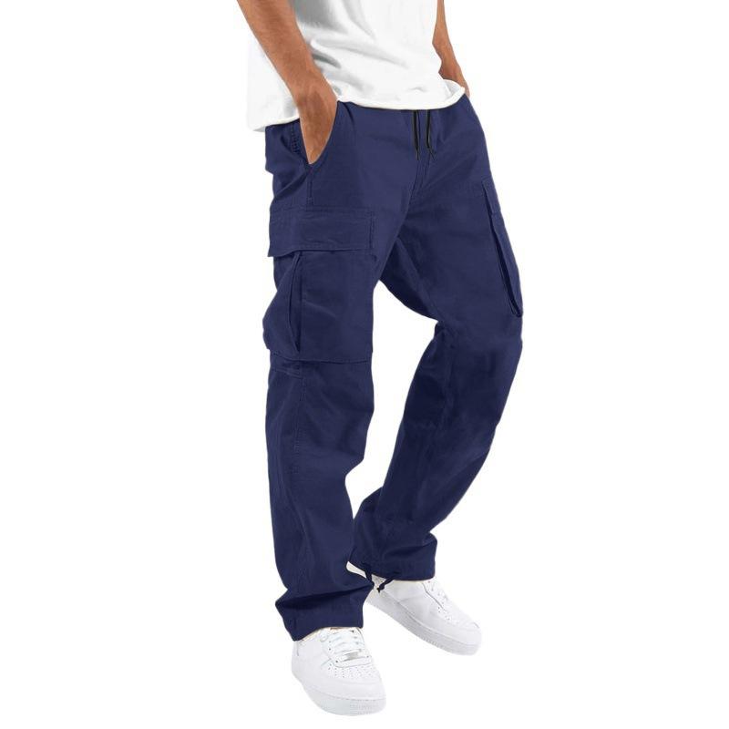 Herren Cargo Hose Hose Volle Länge Einfarbig Locker Mehrere Taschen Kordelzug Taschen Hose Herren Cargo Hose M navy blau