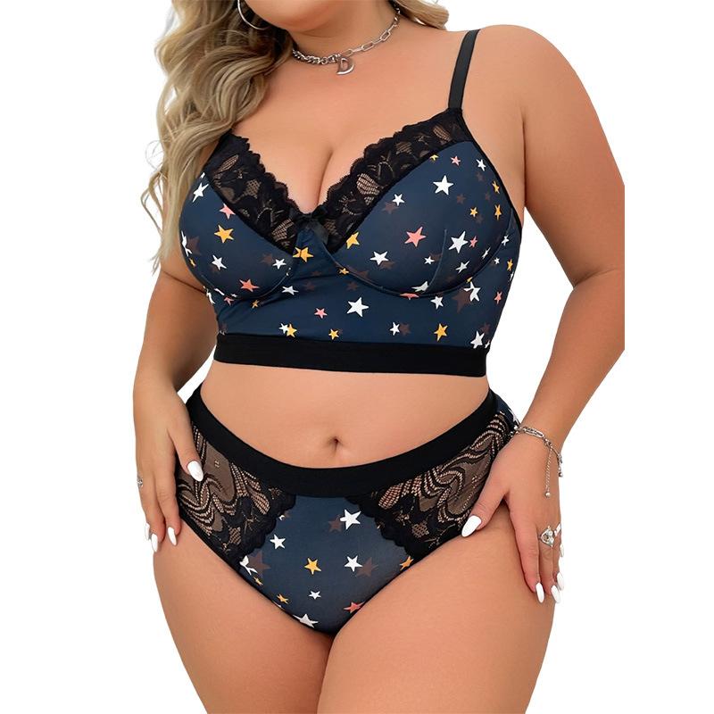Europäisches und amerikanisches Übergrößen-Sexy-Dessous-Set Übergröße dünn bügellos bedrucktes Schlauchtop Anti-Expositions-BH 4XL