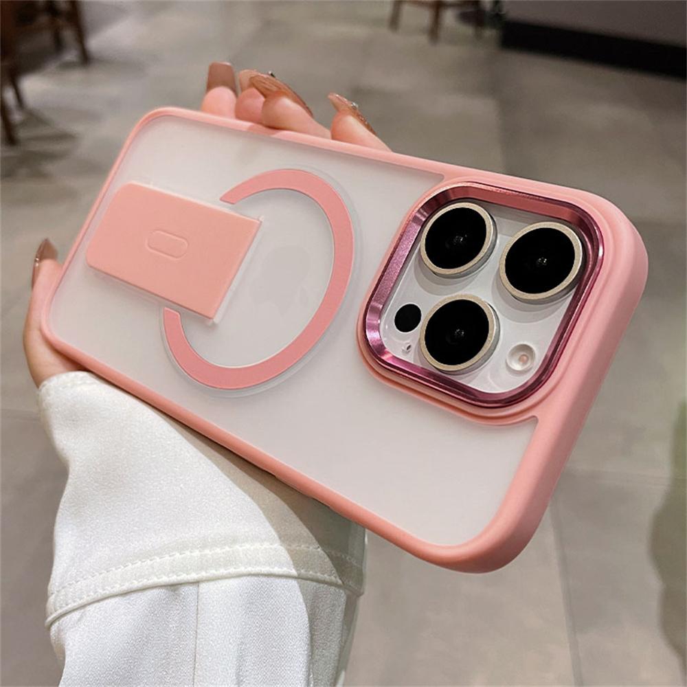 Faltbarer Ständerhalter Magnetische Matte Hülle Für iPhone 16 Pro Max 15 14 Plus 13 12 11 Für Magsafe Kabelloses Laden Stoßfeste Hülle For iPhone 13 gray