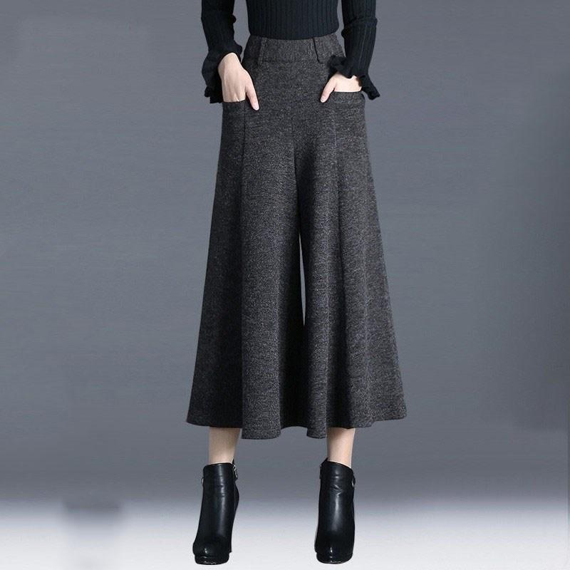 Neue Herbst- und Winterwollhosen Schlankmachende Neun-Punkte-Hosen Hongkong-Stil Damen Hosen Bein-Swing-Hosen Damen Hosen 4XL