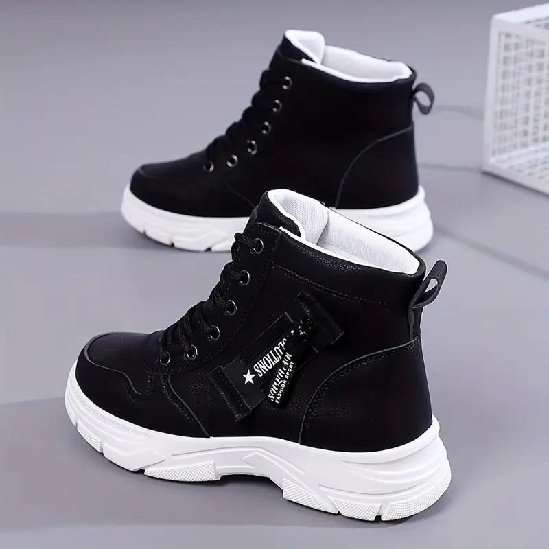 Damen High-Top Mode-Sneaker - Bequeme Schnür-Freizeitschuhe mit Reißverschluss, High-Top-Sneaker 39 schwarz
