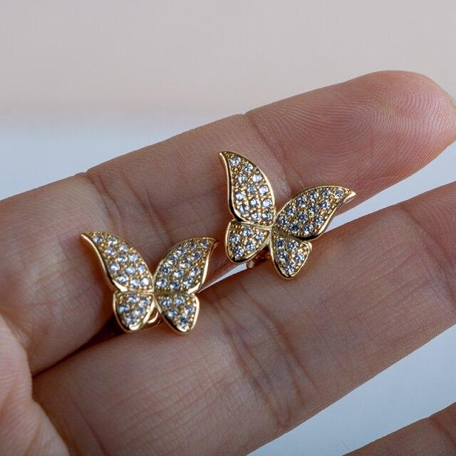 Bague Ringen Trendiger Silberschmuck 925 Edelsteine Süße Ohrringe für Frauen Zirkon Schmetterling Ohrstecker Verlobungsgeschenk Großhandel gold