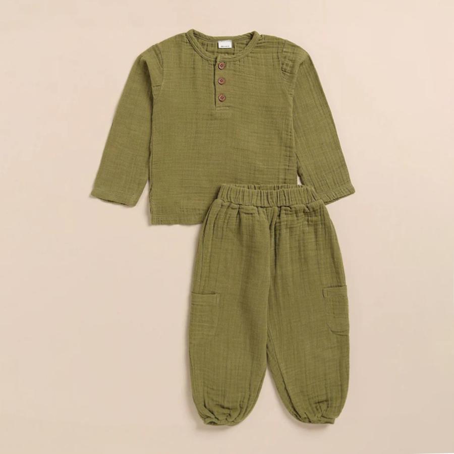 Bio-Baumwolle Baby Junge Kleidung Einfarbige Rundhals-T-Shirt + Hose Frühling Sommer Kinderkleidung Set 4T 110