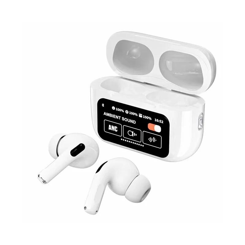 A8Pro Kopfhörer mit Farb-LED-Bildschirmanzeige Drahtlose Bluetooth-Ohrhörer ANC Aktive Geräuschunterdrückung Kopfhörer mit großer Reichweite weiß