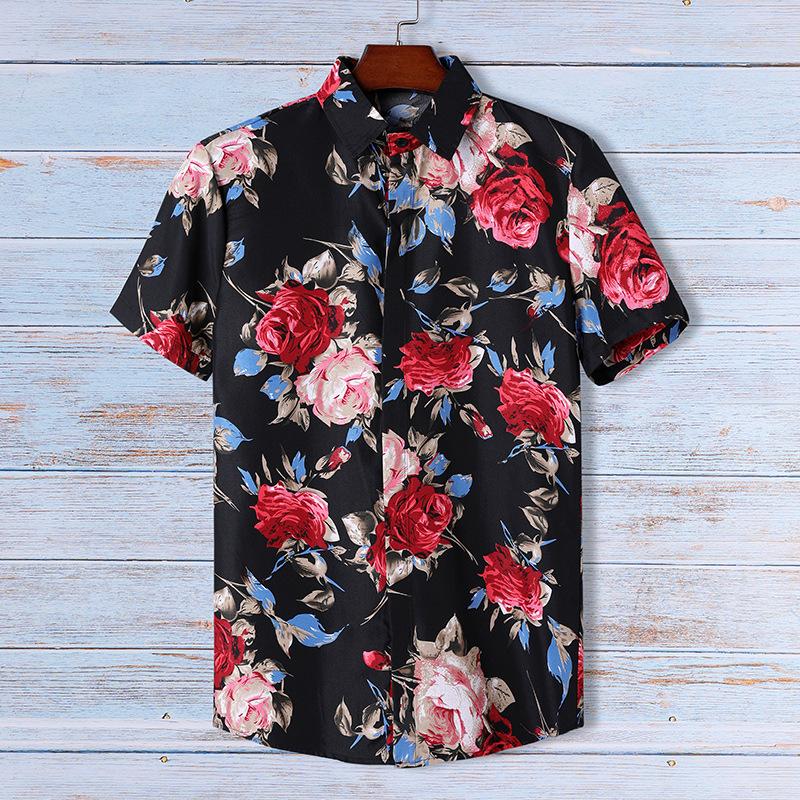 Neues Sommerhitze Sublimation Dünnes Herren Kurzarm Strandhemd Strandjacke 3XL schwarz