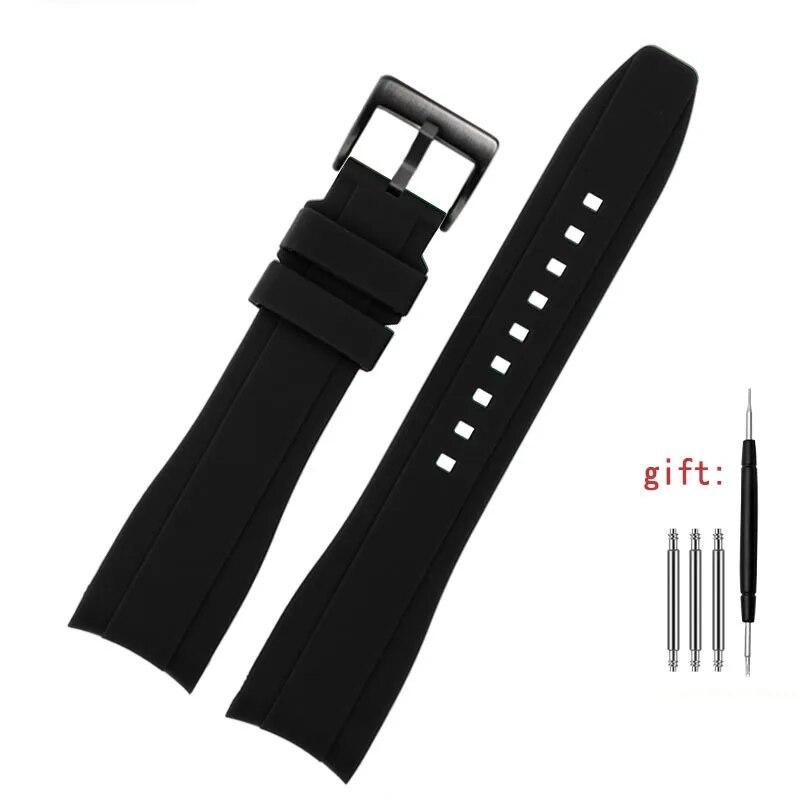 Gebogenes Ende Silikon-Gummi-Uhrenarmband für Männer Rolex Water Ghost Seiko Citizen Tissot 20MM 22MM Sportarmband Universalgürtel 19mm blue