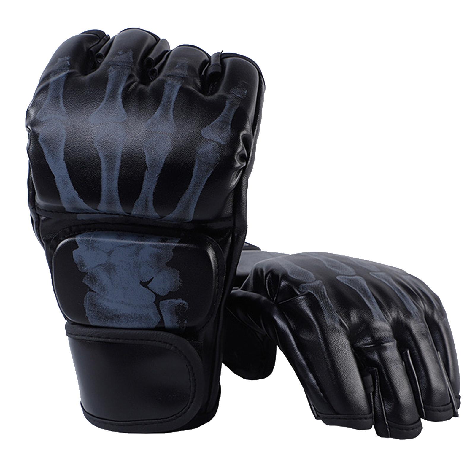1 Paar Halbfinger Boxhandschuhe PU-Leder Ghost Hand MMA-Handschuhe für Muay Thai Kampfen Stanzen