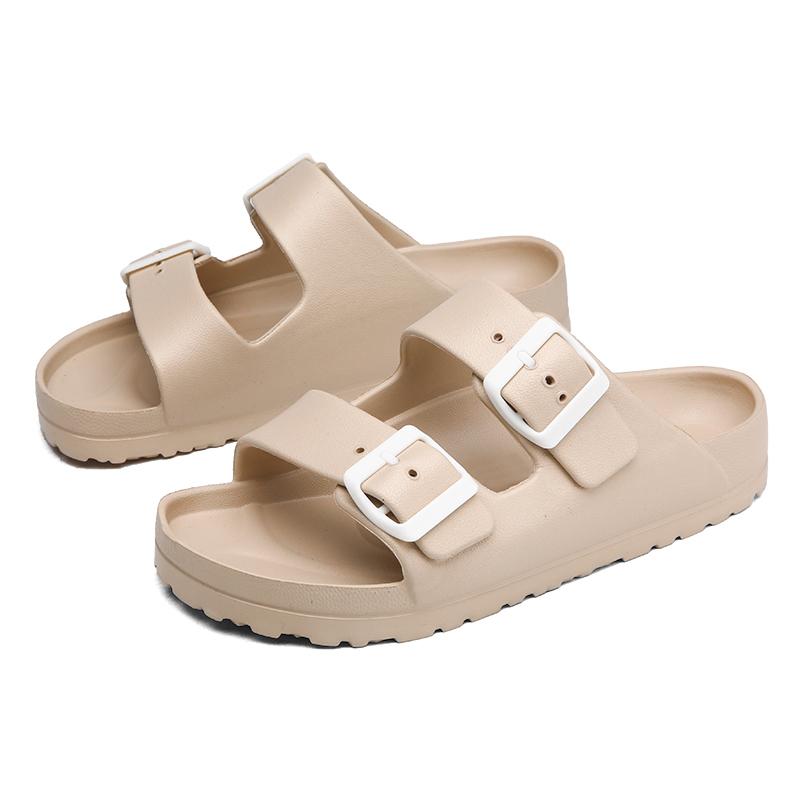 Weiße Pantoffeln Damen Leichtgummi Birken Sandalen mit Zwei Verstellbaren Riemen Doppelte Schnallen Hausschuhe Indoor Schlappen Pantoffel 39 khaki