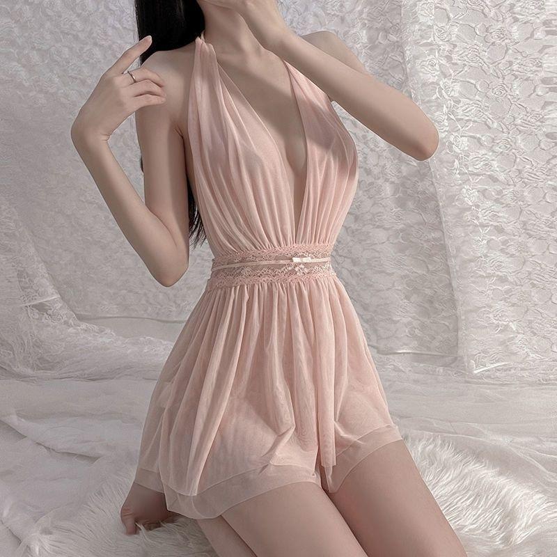 Erotische Dessous, Oberteile mit tiefem V-Ausschnitt, durchsichtige Dessous für Damen, sexy Pyjamas, Kleider mit V-Ausschnitt 85-125 rosa