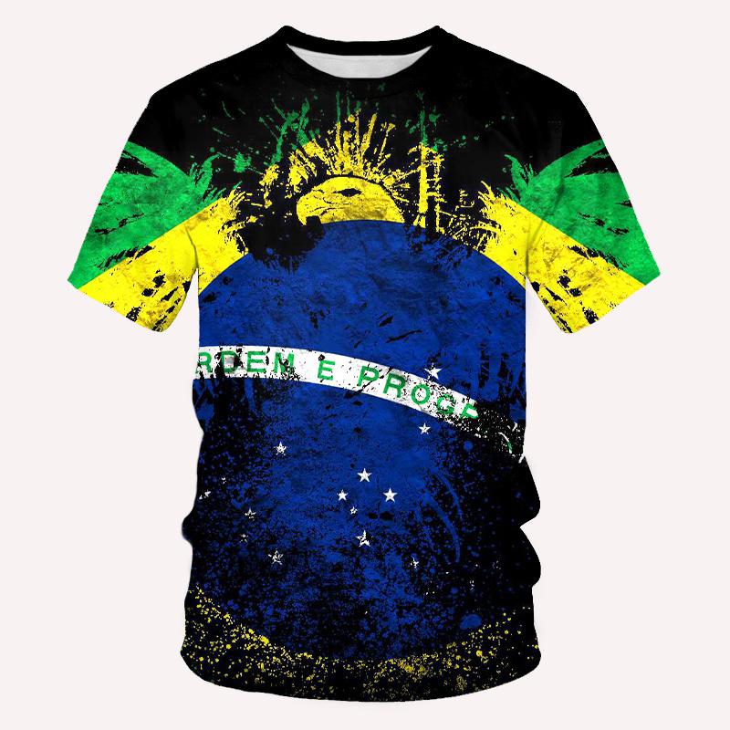 BRASIL Sommer Herren T-Shirt Brasilien National Emblem Flagge 3D Druck Lässig Rundhals T-Shirt Mode Pullover Kinderbekleidung 2XL
