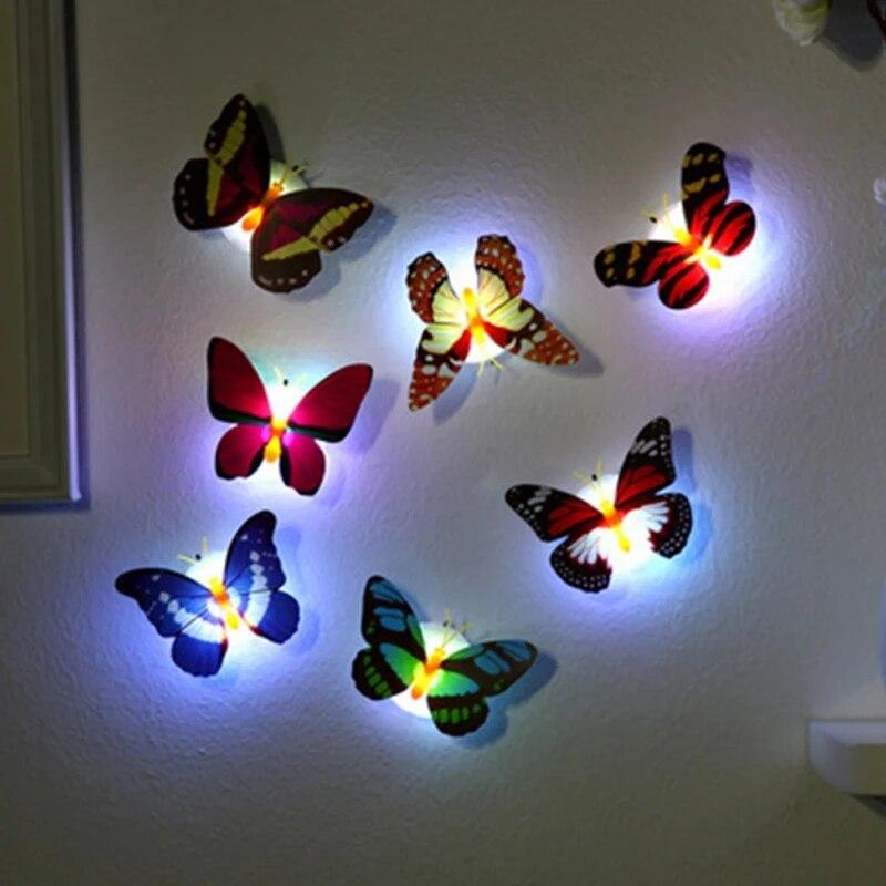 3D LED bunte selbstklebende Schmetterling Wandaufkleber Nachtlichter Wandtattoo Wandleuchte Hausdekoration 1pcs