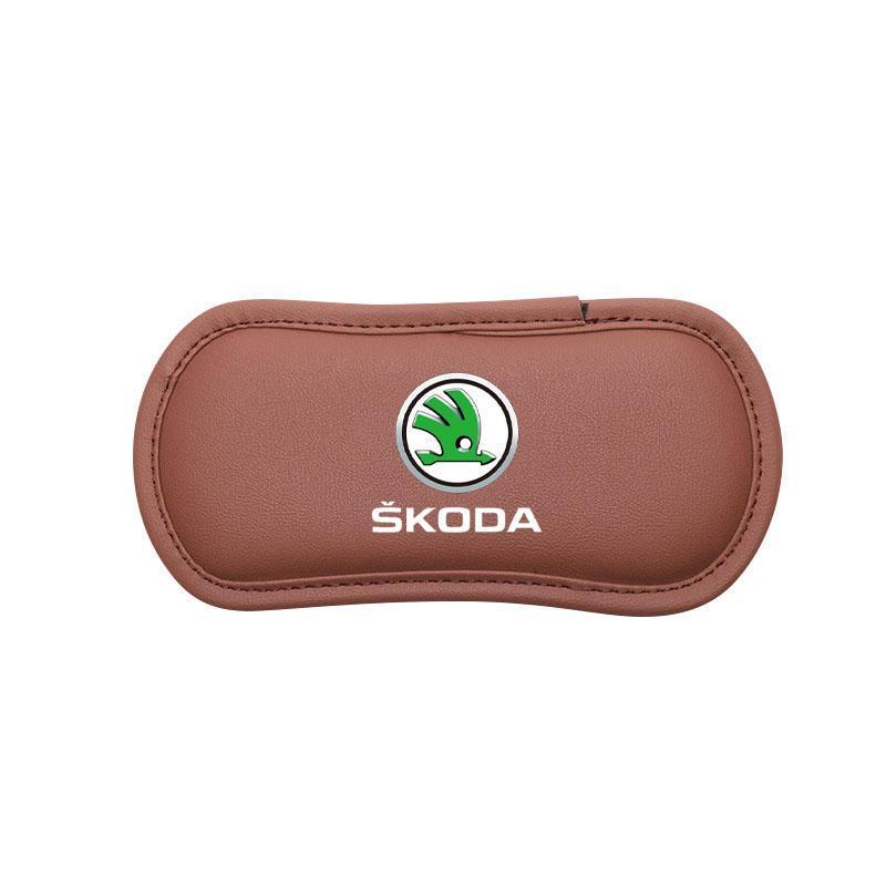 Auto Leder Kniepolster Kissen Kissen Oberschenkelstütze Antikollisionspolster Für Skoda Octavia 2 3 Fabia Kamiq Kapoq Kodiaq A5 A7 Rapid SCALA Superb braun