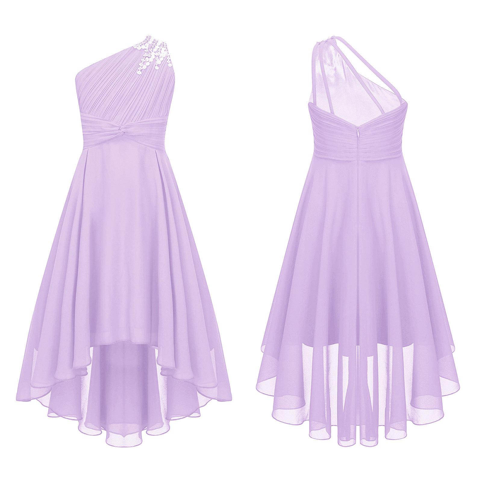 Kinder Blumenmädchen Kleid Party Prinzessin Kleid One Shoulder High-Low Saum Abendkleid 13-14 Years
