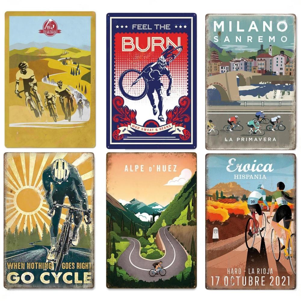 D Flaches Metallschild Vintage Radsport Blechschild Set Retro Fahrrad Tour de France Rennrad Rennrad Wandkunst Dekor 20x30cm（7.8x11.8inch）