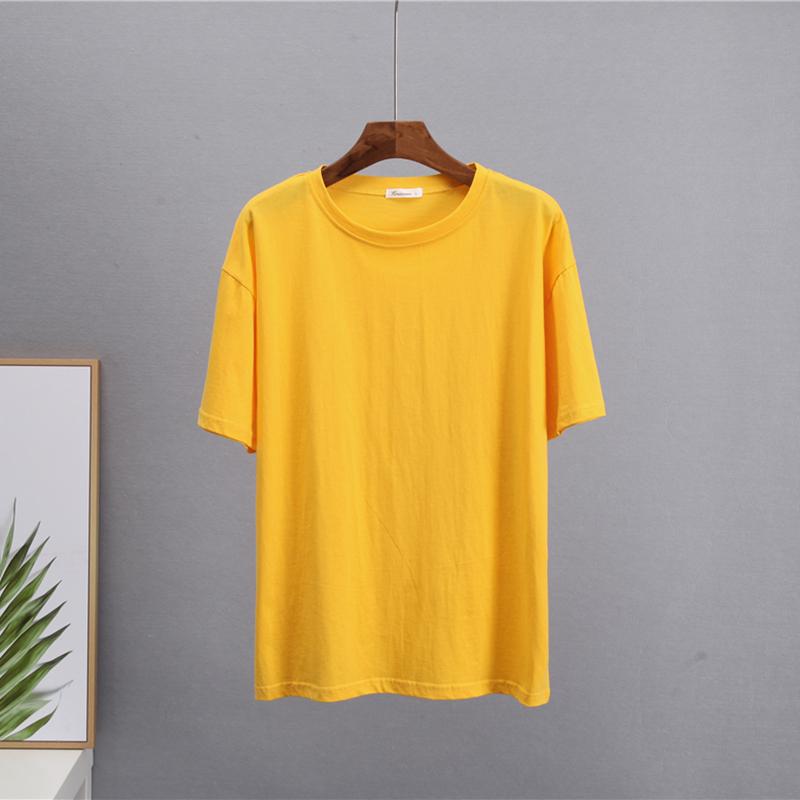 Hirsionsan Grundlegende Baumwolle T Shirt Frauen Sommer Neue Lose Solide Tees 19 Farben Casual Lose T Shirt Weibliche Übergroßen O hals Weibliche Tops XL gelb