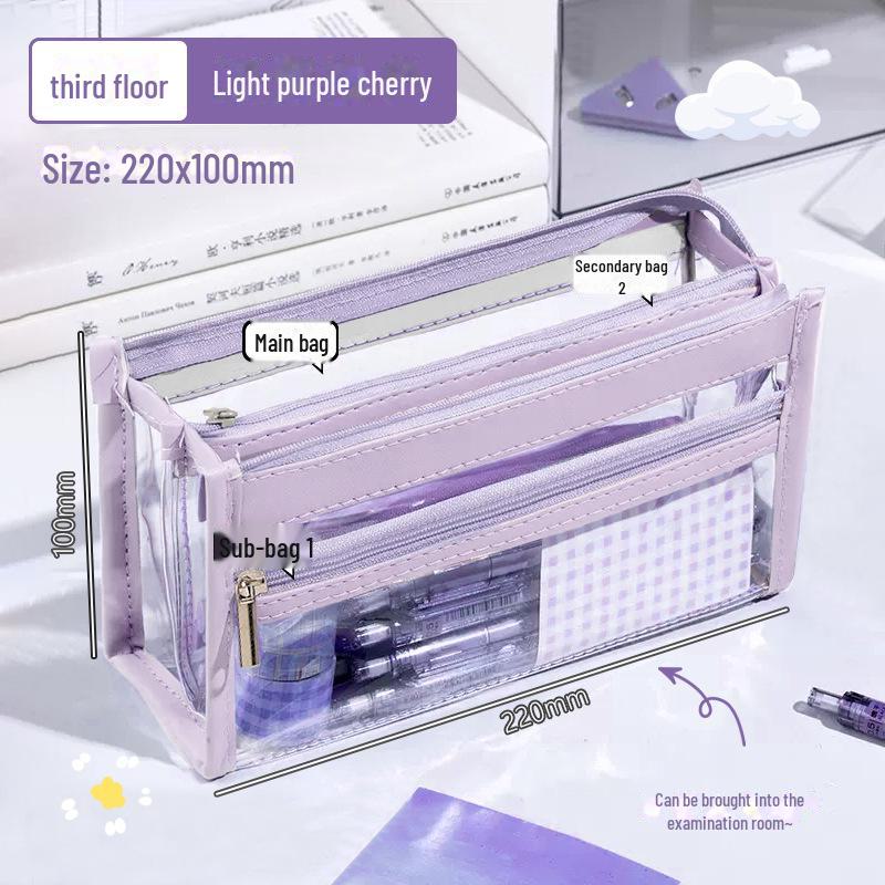 3-lagiges transparentes Federmäppchen mit großem Fassungsvermögen: Stilvolles koreanisches Ins-Design für Mädchenschreibwaren Holds 50 Pens