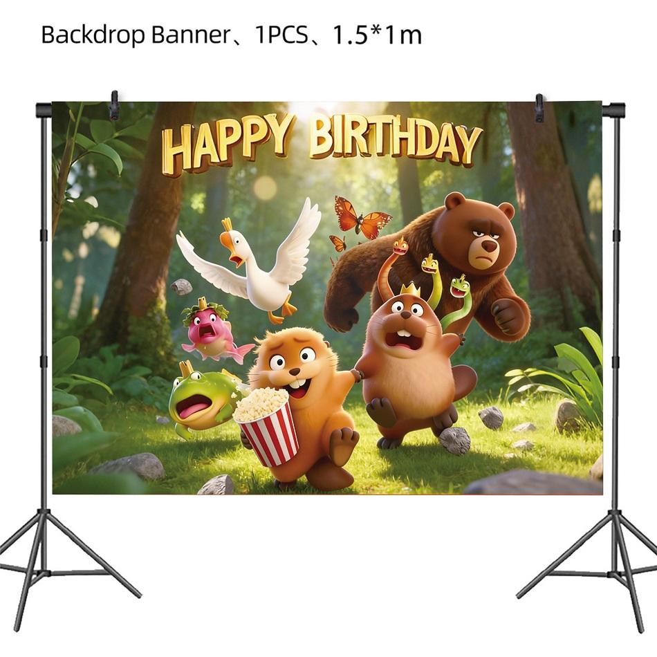 Hoppers-Thema Kindergeburtstag Party Dekoration Zubehör Biber Flagge Hintergrundtuch Kuchen Ballon Einsteckspielzeug Geschenk black