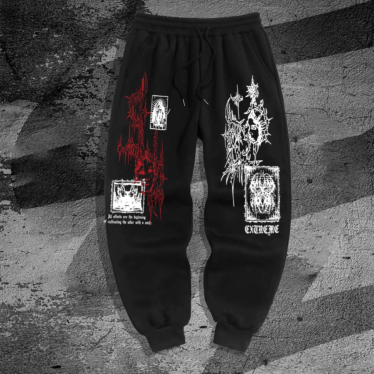 Herren Gothic-Stil bedruckte sportliche Jogginghosen, Freizeithosen L schwarz
