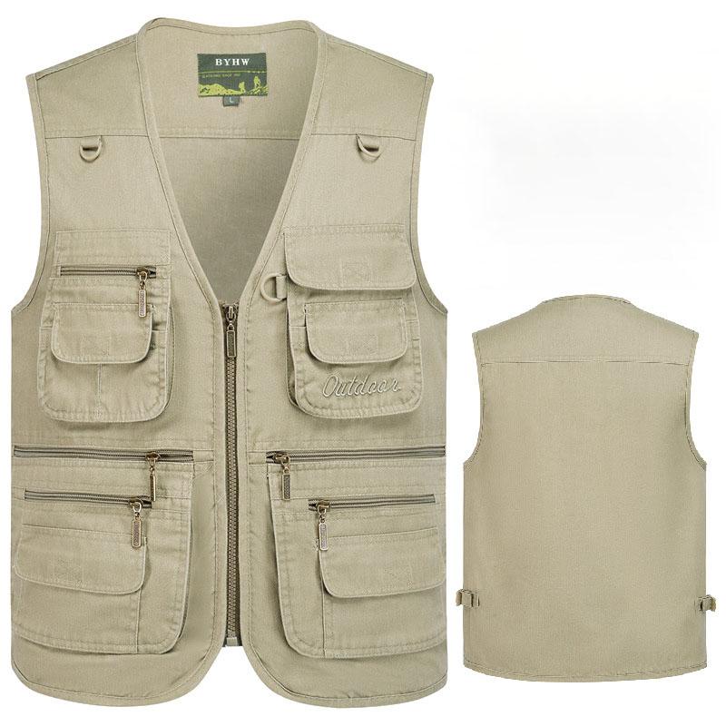 Herren Lässige Sommer Weste Ärmellos Große Größe mit Taschen Herren Mehrere Taschen L khaki