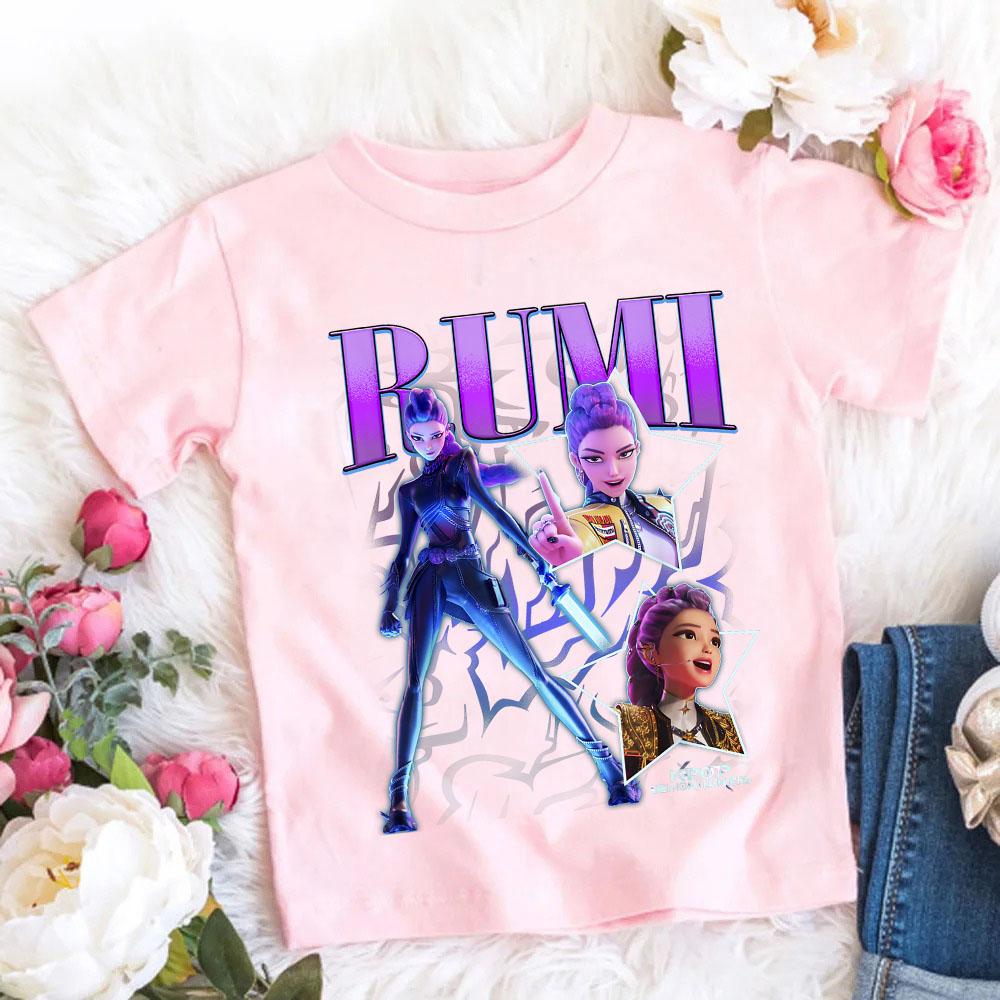 Kpop Dämonenjäger Kinderbekleidung Kurzarm T-Shirt Niedliches Kpop Dämonenjäger T-Shirt Harajuku T-Shirt für Jungen Mädchen 130 white