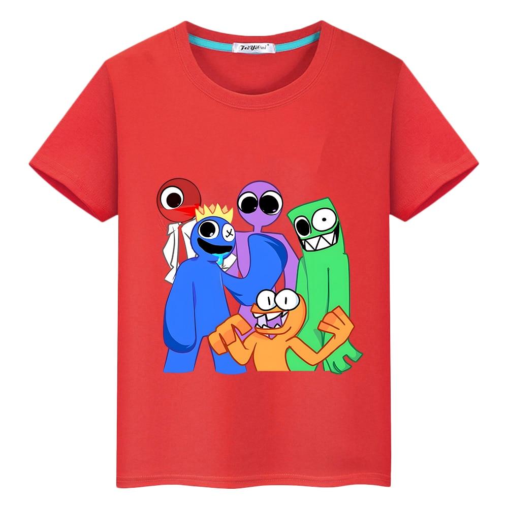 Regenbogen Freunde Kinder T-shirt 100 % Baumwolle kurze Tops Anime Print T-Shirts Jungen Mädchen Kleidung Sommer Casual Kawaii Kinder Kleidung 100 rot