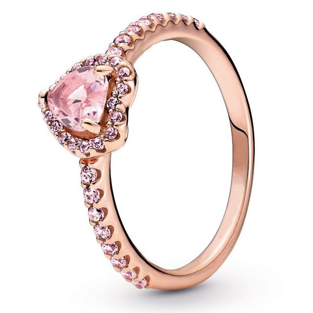 Authentischer Ring aus 925er-Sterlingsilber, Roségold, erhöhte Herzblätter mit überlappenden Kristallen, Ring für Damen, Modeschmuck 8