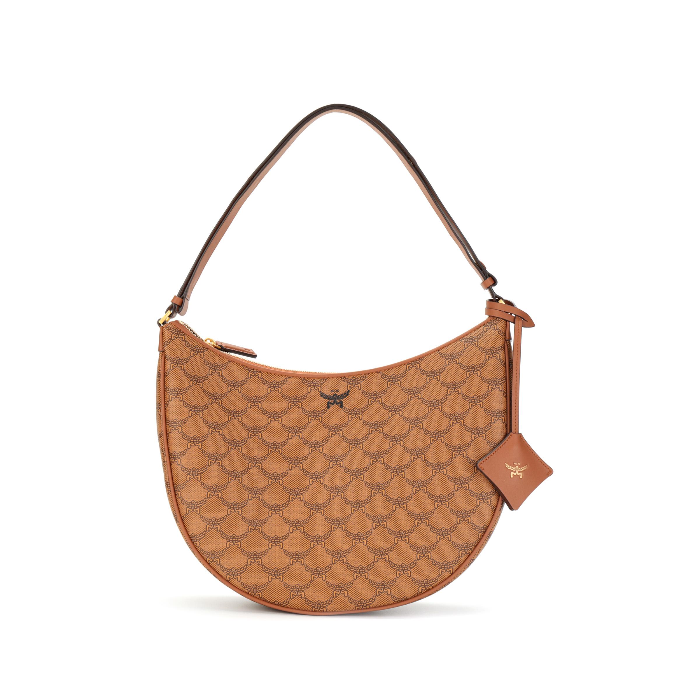 MCM Mondprint Logo Beschichtetes Canvas und Leder Mittlere Hobo-Tasche Damen Taschen Cognac MWHFSAC01CO001 Basic Set (Bag+Dust Bag)