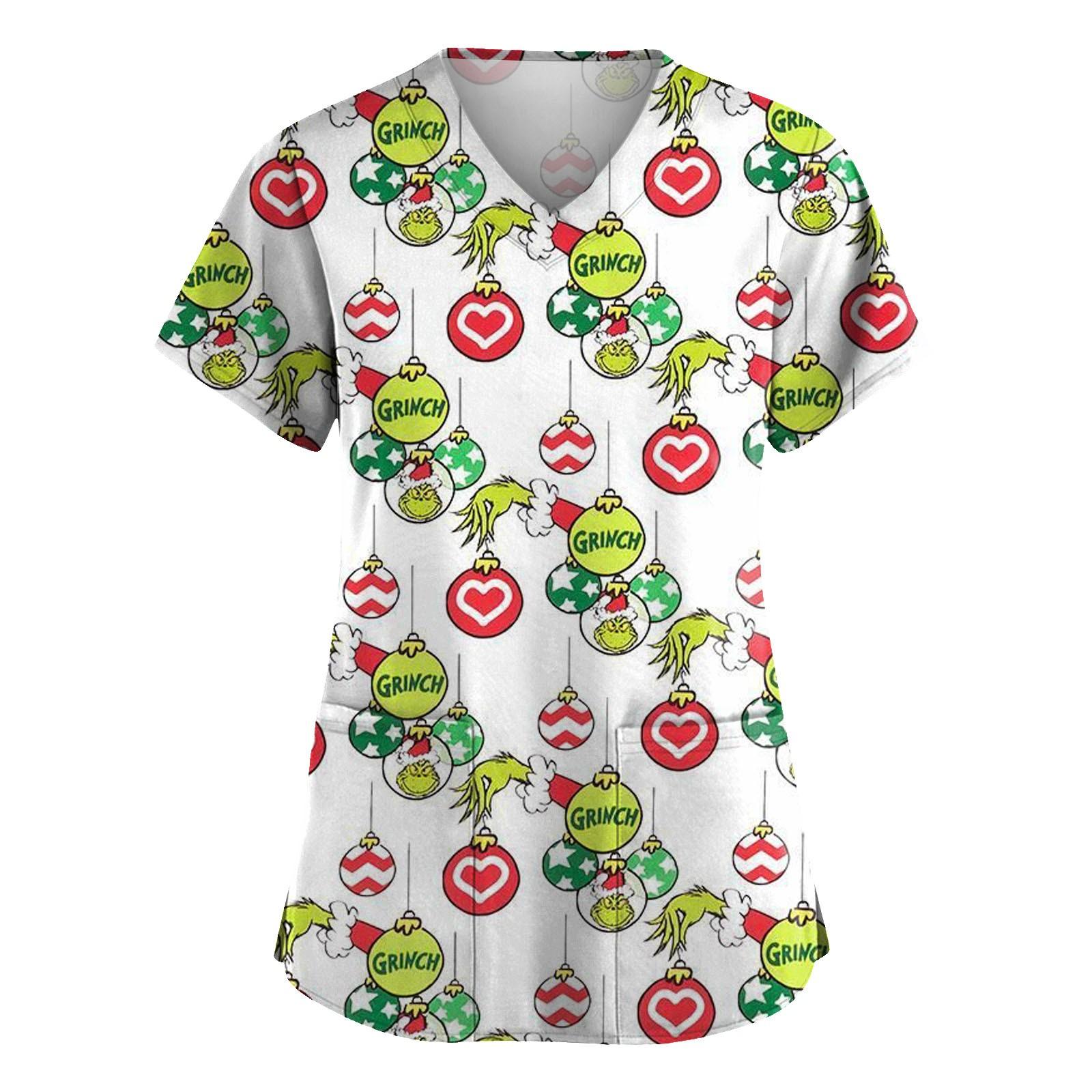 Kurzärmliges Oberteil mit Kreuz-Defolierung-Print und V-Ausschnitt, Print und Tasche für Damen M weiß