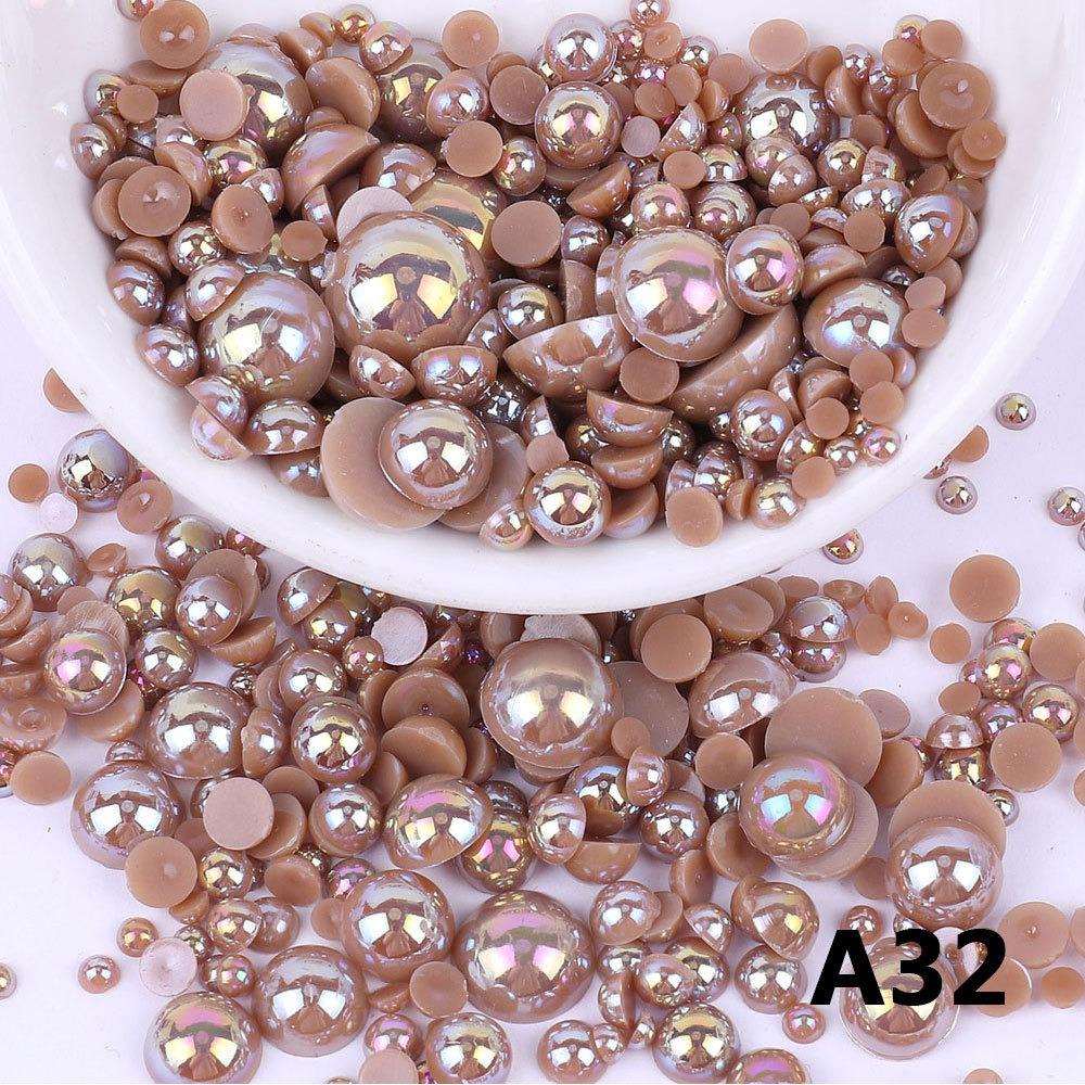 Zufällige Mischung, 3–10 mm, AB-Farbe, halbrund, ABS-Perlen, Imitationsperle, Flatback-Perlen für DIY-Nageldekoration, Schmuckherstellung A32